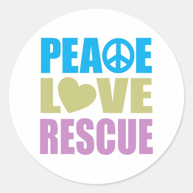 Peace Love Rescue Classic Round Sticker (Front)