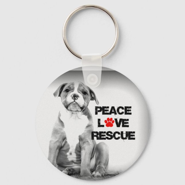 Peace Love Rescue Dog Key Ring (Front)