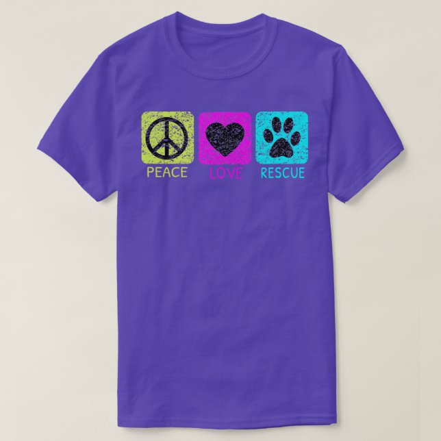 Peace Love Rescue Dogs Distressed  Animal Lovers  T-Shirt (Design Front)