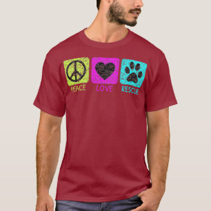 Peace Love Rescue Dogs Retro Distressed Graphic T-Shirt