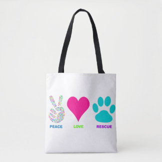 Peace Love Rescue Pets Tote Bag