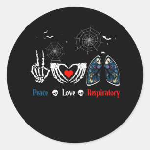 Peace Love Respiratory Therapist Skeleton Funny Ha Classic Round Sticker
