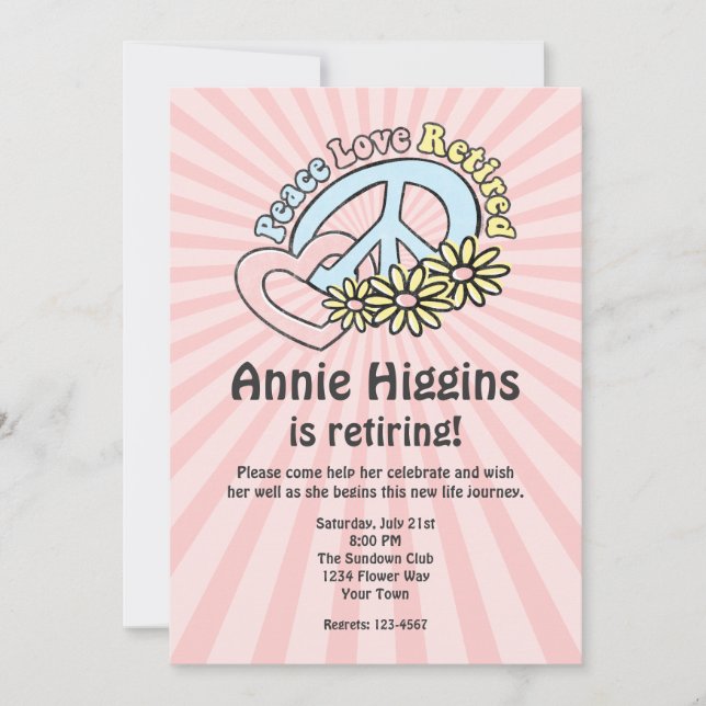 Peace Love Retired Invitation (Front)