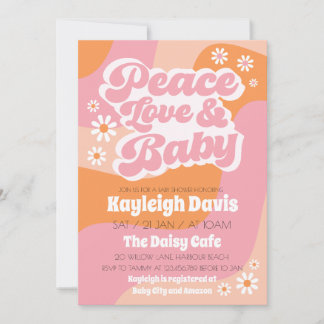 Peace Love Retro Groovy 70s Baby Shower Invitation