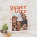 Peace & Love Retro Groovy Arch Fun Christmas Photo Holiday Card<br><div class="desc">A fun and colourful Christmas Holiday Photo Card design! This "Peace & Love Retro Groovy Arch Fun Christmas Photo Card" design features "Peace & Love" in a retro, groovy font. The ampersand in casual handwriting adds a laid-back feel. Below, to the right, the arch-shaped frame showcases a custom photo to...</div>