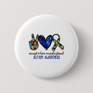 Peace Love Ribbon Autism Awareness Accept Love Und 6 Cm Round Badge