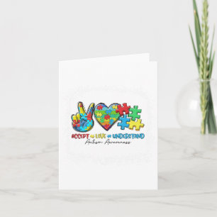 Peace Love Ribbon Autism Awareness Accept Love Und Card