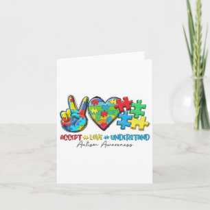 Peace Love Ribbon Autism Awareness Accept Love Und Card