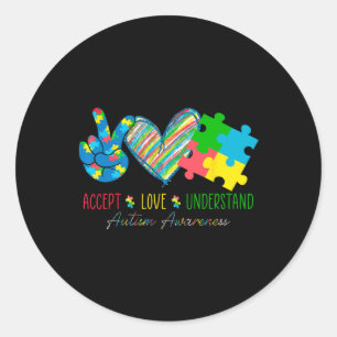 Peace Love Ribbon Autism Awareness Accept Love Und Classic Round Sticker