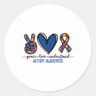 Peace Love Ribbon Autism Awareness Accept Love Und Classic Round Sticker