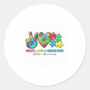Peace Love Ribbon Autism Awareness Accept Love Und Classic Round Sticker