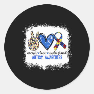 Peace Love Ribbon Autism Awareness Accept Love Und Classic Round Sticker