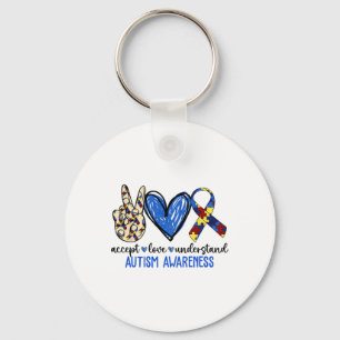 Peace Love Ribbon Autism Awareness Accept Love Und Key Ring