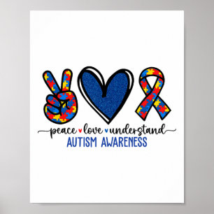 Peace Love Ribbon Autism Awareness Accept Love Und Poster