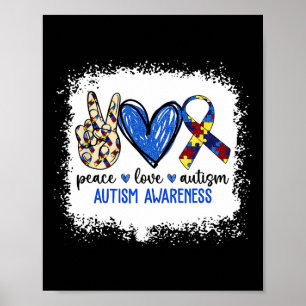 Peace Love Ribbon Autism Awareness Accept Love Und Poster