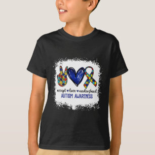 Peace Love Ribbon Autism Awareness Accept Love Und T-Shirt