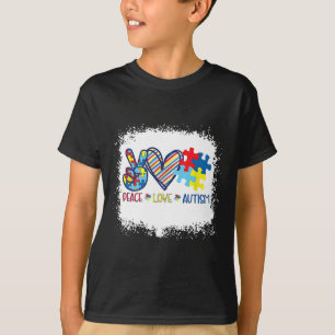 Peace Love Ribbon Autism Awareness Accept Love Und T-Shirt