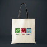 Peace Love Robotics Tote Bag<br><div class="desc">Peace Love Robotics gift with a peace sign,  heart,  and a cool robot made with nanotechnology. A cute artificial intelligence professor or robotic major present. Order for a robotic lab technician who works with programming and engineering.</div>