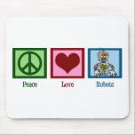 Peace Love Robots Mouse Mat<br><div class="desc">A peace sign,  heart,  and a robot.</div>