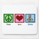 Peace Love Robots Mouse Mat<br><div class="desc">A peace sign,  heart,  and a robot.</div>