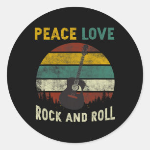 Peace Love Rock &amp; Roll Guitar Player Guitarist Classic Round Sticker