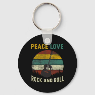Peace Love Rock & Roll Guitar Player Guitarist Key Ring