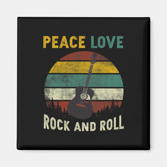 Peace Love Rock &amp; Roll Guitar Player Guitarist Magnet (Front)