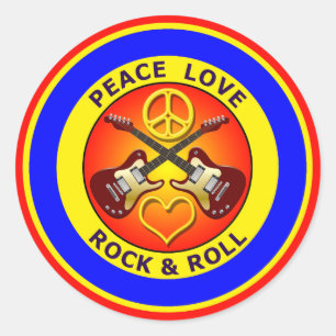 PEACE LOVE ROCK AND ROLL CLASSIC ROUND STICKER