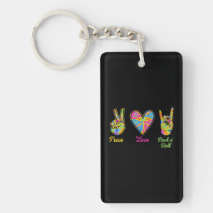 Peace Love Rock and Roll Hippie Sign Language Key Ring