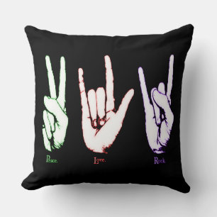 Peace Love Rock Hand Symbols Throw Pillow