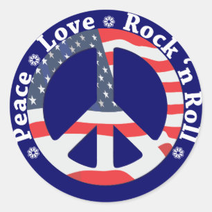 Peace, Love, Rock n Roll Classic Round Sticker