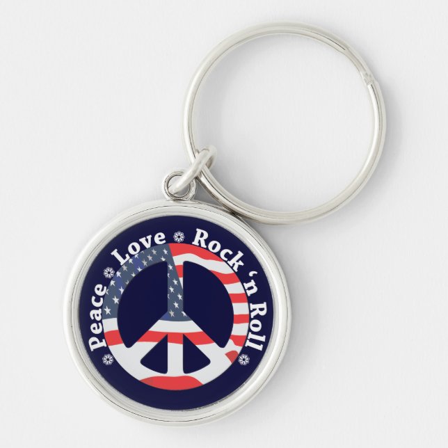 Peace, Love, Rock n Roll Key Ring (Front)