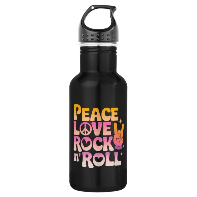 Peace Love Rock n Roll - Music-Inspired Typography 532 Ml Water Bottle (Front)