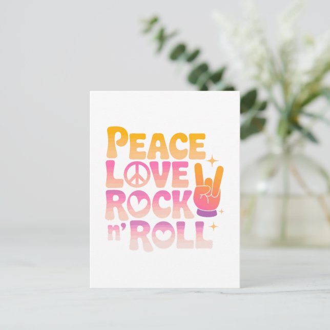 Peace Love Rock n Roll - Music-Inspired Typography Postcard (Standing Front)