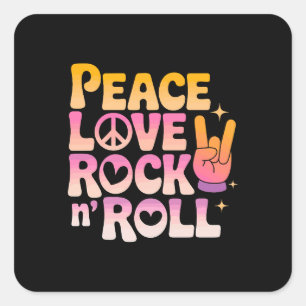 Peace Love Rock n Roll - Music-Inspired Typography Square Sticker