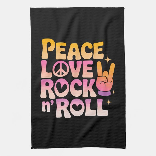 Peace Love Rock n Roll - Music-Inspired Typography Tea Towel (Vertical)