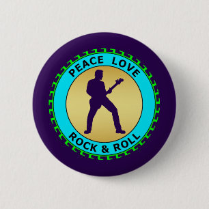 PEACE LOVE ROCK & ROLL 6 CM ROUND BADGE