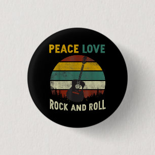 Peace Love & Rock & Roll Guitar Player Guitarist V 3 Cm Round Badge