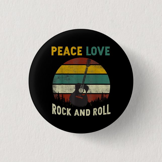 Peace Love & Rock & Roll Guitar Player Guitarist V 3 Cm Round Badge (Front)