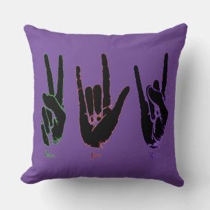 Peace Love Rock White Hand Symbols Throw Pillow 2