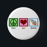 Peace Love Rockets 6 Cm Round Badge<br><div class="desc">A peace sign,  heart,  and a rocketship. A great gift for someone who loves space and astronauts.</div>