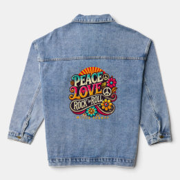 Peace Love RocknRoll Retro 70s Vintage Psychedelic Denim Jacket