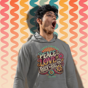 Peace Love RocknRoll Retro 70s Vintage Psychedelic Hoodie