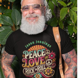 Peace Love RocknRoll Retro 70s Vintage Psychedelic T-Shirt