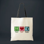 Peace Love Rugby Player Tote Bag<br><div class="desc">Peace Love Rugby. A cool rugby sports team gift for a player with a football league or union.</div>