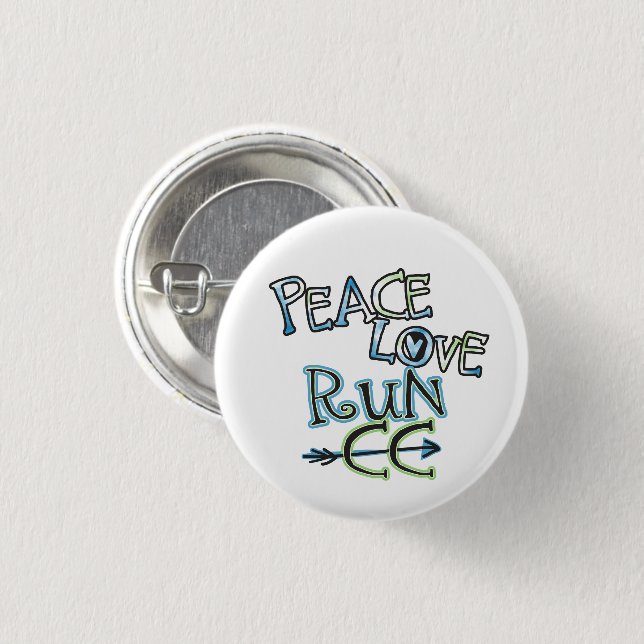 PEACE LOVE RUN CC - Cross Country Running Button (Front & Back)