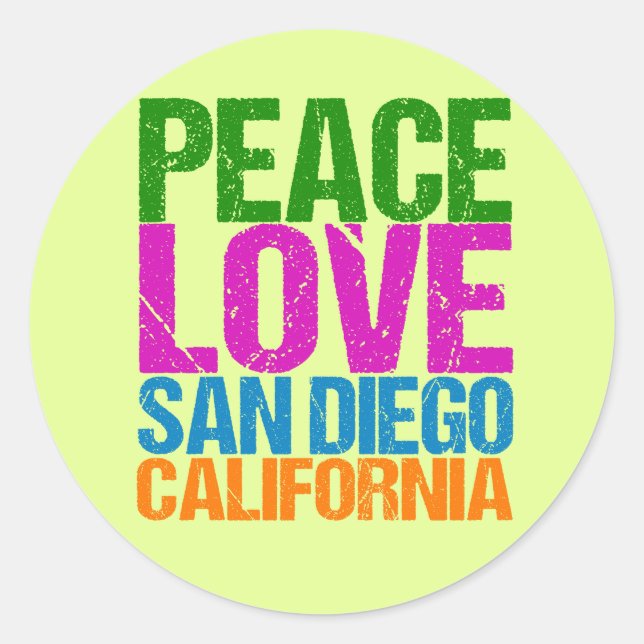 Peace Love San Diego California Classic Round Sticker (Front)