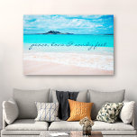 Peace Love Sandy Feet Hawaii Tropical Beach Photo Canvas Print<br><div class="desc">“Peace, love & sandy feet.” Remind yourself of the fresh salt smell of the ocean air whenever you gaze at this stunning, vibrantly-coloured photo art canvas. Exhale and explore the solitude of an empty Hawaiian beach. Makes a great uplifting and inspirational gift! You can easily personalise this wall art plus...</div>