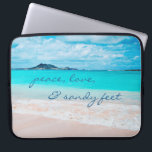 Peace Love Sandy Feet Hawaii Tropical Beach Photo Laptop Sleeve<br><div class="desc">“Peace, love & sandy feet.” Remind yourself of the fresh salt smell of the ocean air whenever you use this stunning vibrantly-coloured photography neoprene laptop sleeve. Exhale and explore the solitude of an empty Hawaiian beach. This laptop sleeve comes in three sizes: 15", 13", and 10”. Makes a great gift...</div>