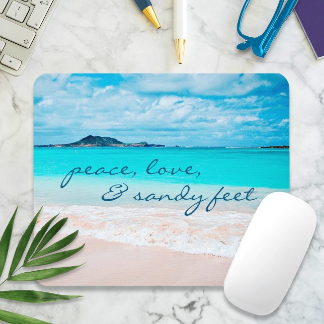 Peace Love Sandy Feet Hawaii Tropical Beach Photo Mouse Mat (Creator Uploaded)
